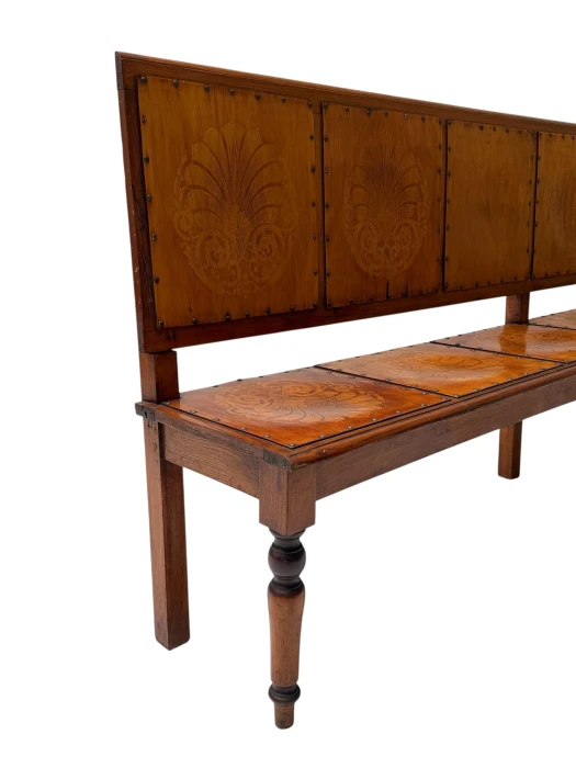 Art Nouveau Extra Large Hall Bench, Elm and Beech, Dutch Design, 1900s